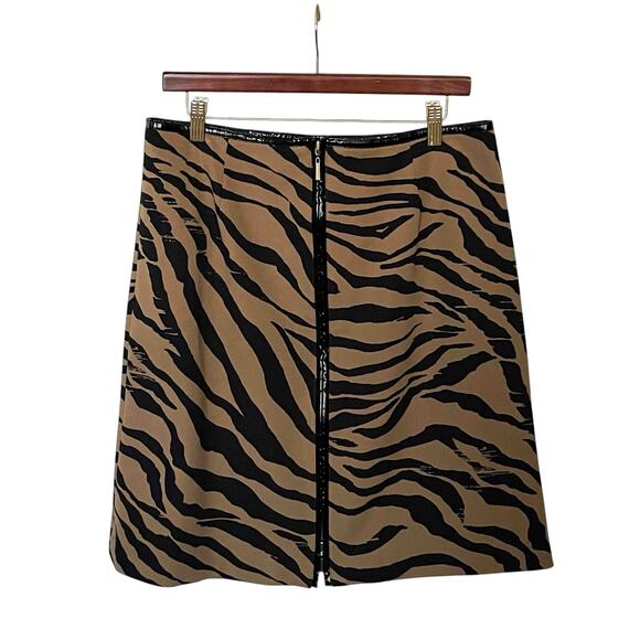 Womens Worth Zip Front A-Line Skirt Brown Black Animal Print Cotton Blend Sze 12 - Picture 1 of 6